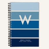 Breite blaue Streifen Monogramm Persönlich Notizblock (Vorderseite)