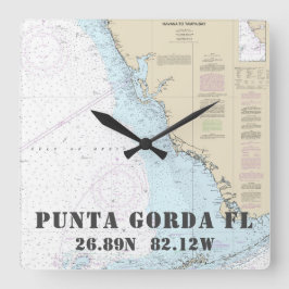 Breite-Länge-Seediagramm Punta Gorda FL Quadratische Wanduhr