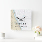 Breite-Länge-Seediagramm Stuarts FL Quadratische Wanduhr (Zuhause)