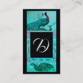 BREITE LIEBE PEACOCK MONOGRAM Blaues Schwarzes Pap Visitenkarte (Rückseite)