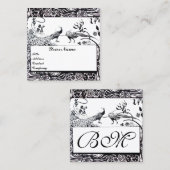 BREITE LIEBE VÖGEL / PEACOCKS MONOGRAMM Schwarz-we Quadratische Visitenkarte (Vorne/Hinten)