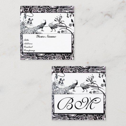 BREITE LIEBE VÖGEL / PEACOCKS MONOGRAMM Schwarz-we Quadratische Visitenkarte (Vorne/Hinten)