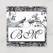 BREITE LIEBE VÖGEL / PEACOCKS MONOGRAMM Schwarz-we Quadratische Visitenkarte (Rückseite)