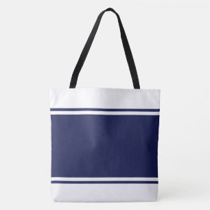 Breite marineblaue Rennstreifen auf Weiß Tasche