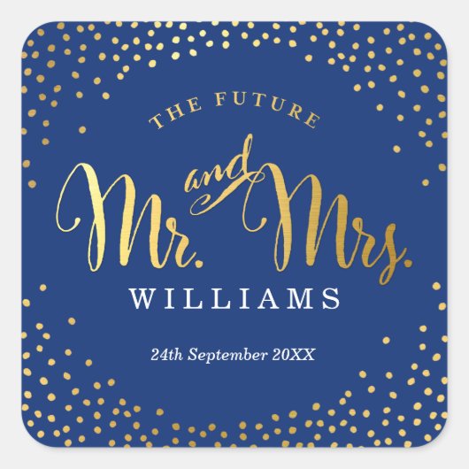 BREITE SIEGEL stilvolle Mini Gold Konfetti Marine Quadratischer Aufkleber (Vorderseite)