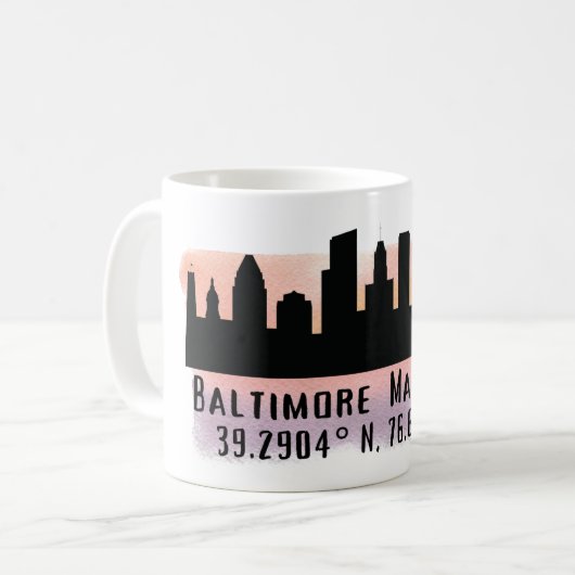 Breite und Länge der Baltimore Skyline Kaffeetasse (Vorderseite Links)