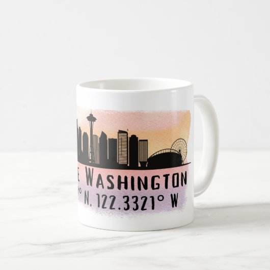 Breite und Länge der Skyline von Seattle City Kaffeetasse (VorderseiteRechts)