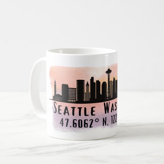 Breite und Länge der Skyline von Seattle City Kaffeetasse (Vorderseite Links)