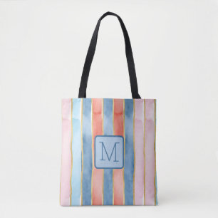 Breite vertikale Streifen Blues Color Block Monogr Tasche