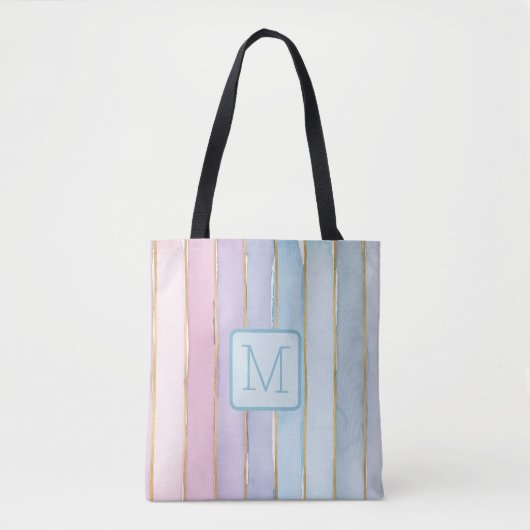 Breite vertikale Streifen in Blau, Monogramm im Fa Tasche (Vorderseite)