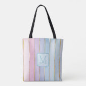 Breite vertikale Streifen in Blau, Monogramm im Fa Tasche (Rückseite)