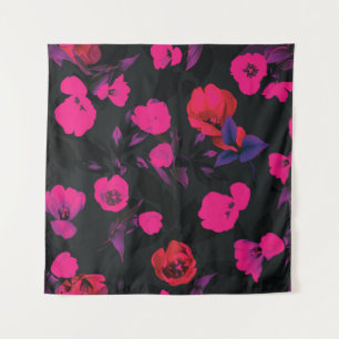 Breite Vintage, florale, stilisierte Tulpen. Wandteppich
