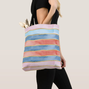 Breite Wasserfarbene Streifen in Blau Pink Koralle Tasche