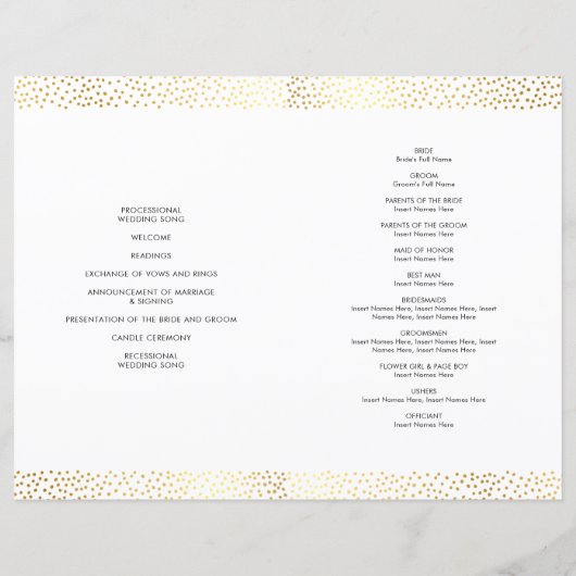 BREITE ZEREMONY PROGRAM Pinsel Typ Gold Konfetti (Rückseite)