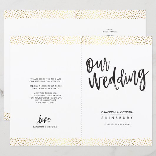 BREITE ZEREMONY PROGRAM Pinsel Typ Gold Konfetti (Vorne/Hinten)