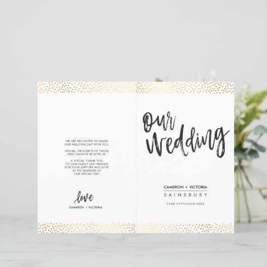 BREITE ZEREMONY PROGRAM Pinsel Typ Gold Konfetti (Stehend Vorderseite)