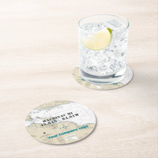 Breitengrad der Nautic-Logos Mackinac-Insel Runder Pappuntersetzer (Vor Ort)