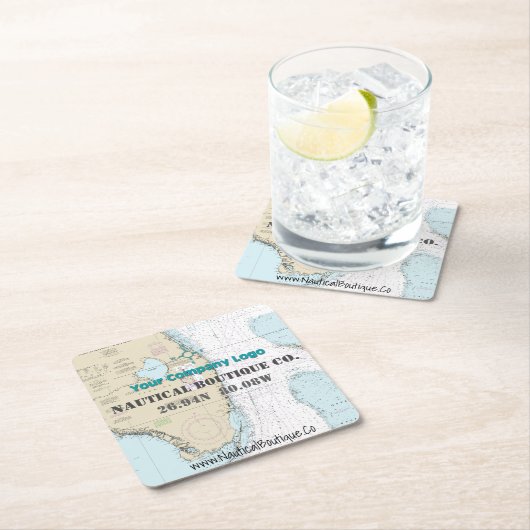 Breitengrad des Logos für das Geschäft mit Nautisc Rechteckiger Pappuntersetzer (Vor Ort)