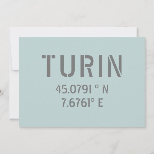 Breitengrad- und Längenkoordinaten von Turin Itali Karte (Vorderseite)