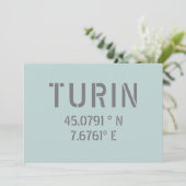 Breitengrad- und Längenkoordinaten von Turin Itali Karte (Stehend Vorderseite)