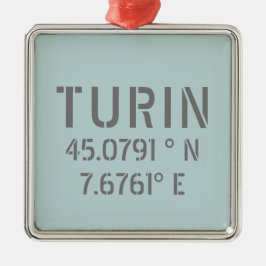 Breitengrad- und Längenkoordinaten von Turin Itali Ornament Aus Metall