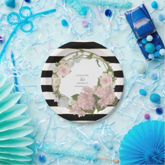 Breiter gestreifter Hydrangea-BlumenKranz Pappteller (Party)