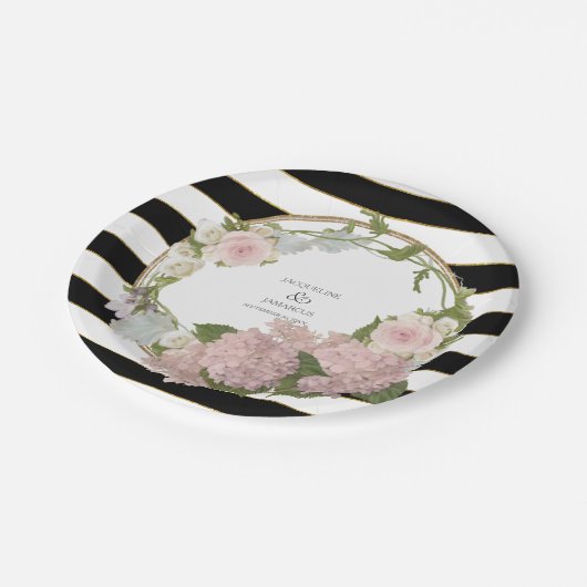 Breiter gestreifter Hydrangea-BlumenKranz Pappteller (Schrägansicht)