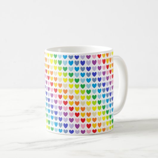Breitere Spektrum-Regenbogen-Herzen Kaffeetasse (VorderseiteRechts)