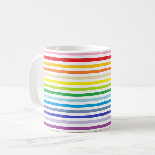 Breiterer Spektrum-Regenbogen und weiße Streifen Kaffeetasse (Vorderseite Links)