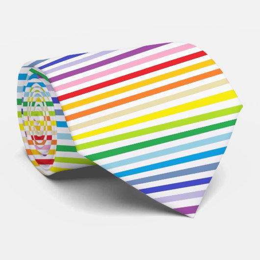 Breiterer Spektrum-Regenbogen und weiße Streifen Krawatte (Gerollt)
