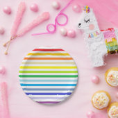 Breiterer Spektrum-Regenbogen und weiße Streifen Pappteller (Party)