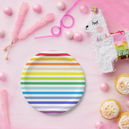 Breiterer Spektrum-Regenbogen und weiße Streifen Pappteller (Party)