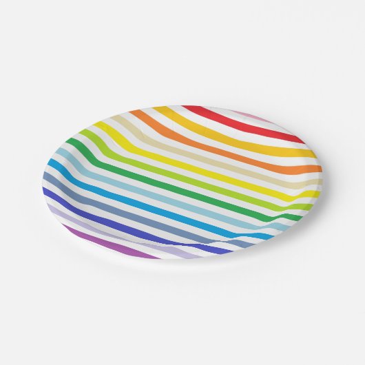 Breiterer Spektrum-Regenbogen und weiße Streifen Pappteller (Schrägansicht)