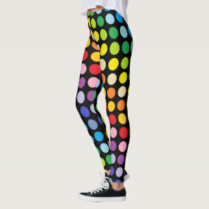 Breiteres Spektrum-Regenbogen-Tupfen-Schwarzes Leggings