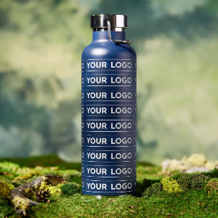 Breites Logo Muster Navy Blau Trinkflasche
