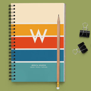 Breites Retro-Gestreiftes Monogramm Persönlich Notizblock