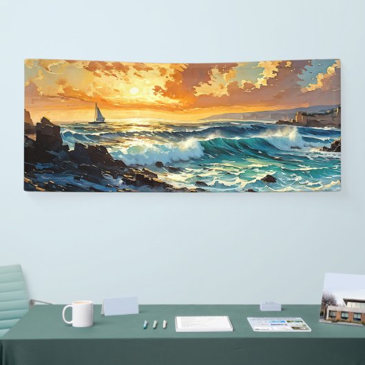 Breites Seascape Mittelmeer Goldener Sonnenunterga Banner (Messe)