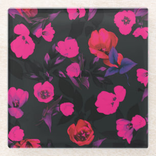 Breites vintage-blumiges, stilisiertes Tulpenmuste Glasuntersetzer