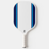 Breites White Center Bright Blue Navy Racing Strip Pickleball Schläger (Rückseite)