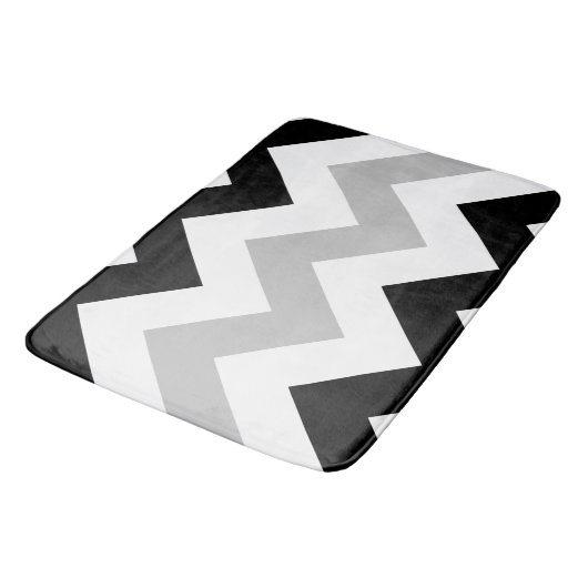 Breites Zickzack-Muster-Schwarzes, Grau u. Weiß Badematte (Schrägansicht)