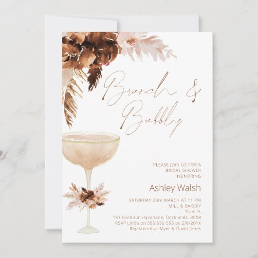 Breitglas Boho Blumenbrunch Bubbly Brautparty Einladung (Vorderseite)