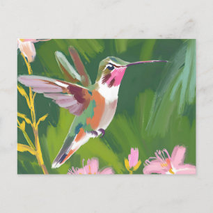 Breitschwanzkolibri im Flug Gemälde Postkarte