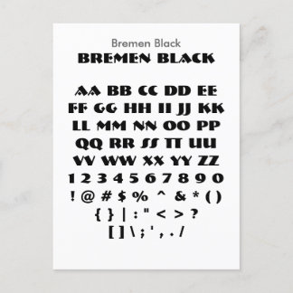 Bremen Black - Zazzle Schriftart Sampler Sheet Postkarte