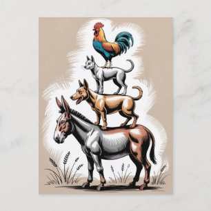 Bremen Town Musicians Statue Deutschland Postkarte