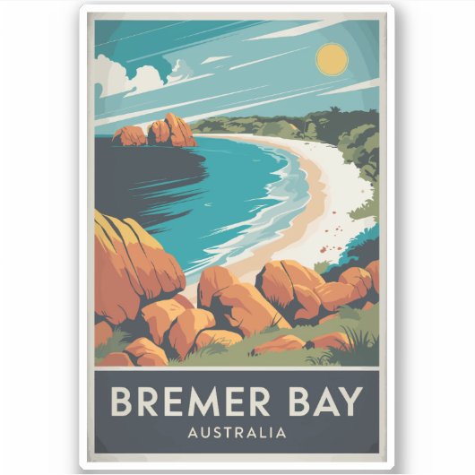 Bremer Bay Australia Illustration Travel Art Retro Aufkleber (Vorderseite)