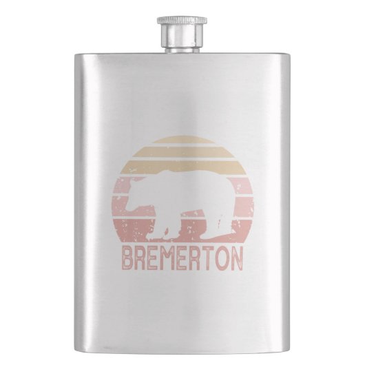 Bremerton Washington Retro Bear Flachmann (Vorderseite)