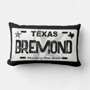 Bremond Texas schwarzes Nummernschild Kopfkissen Lendenkissen