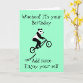 Bremsungs-Radfahrer-Panda-Geburtstags-Karte Karte (Gelbe Blume)