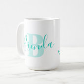 Brenda name bedeutet Monogramm B aquamariner Text Kaffeetasse (Vorderseite Links)
