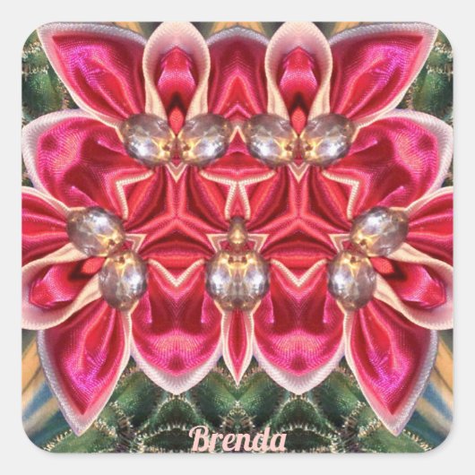 BRENDA ~ Shades Green, Silver, Pink Quadratischer Aufkleber (Vorderseite)